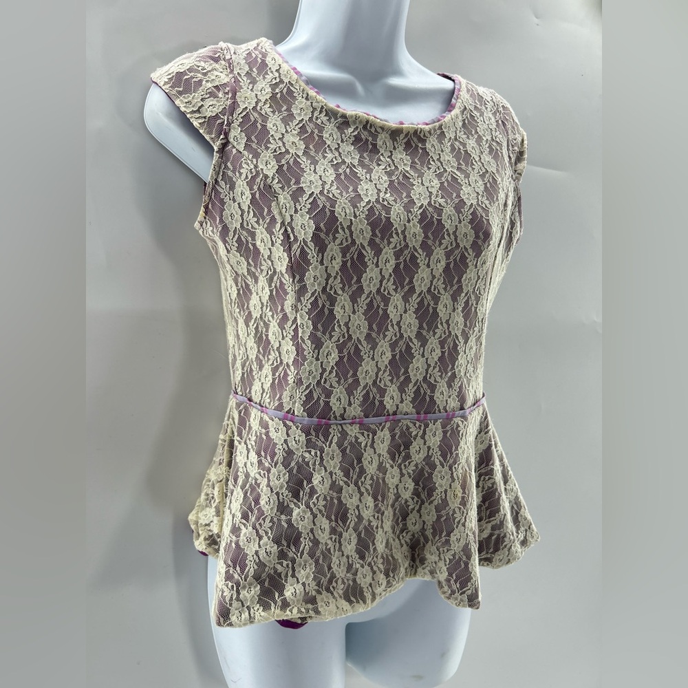 Matilda Jane Pippenger Lace Peplum Top modest purple cream women’s xs